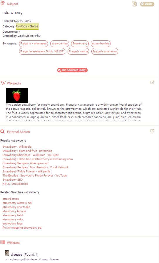 strawberry wikipedia card in HubScience